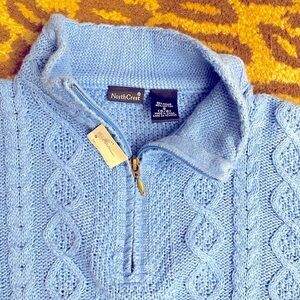 NWT NorthCrest Cable Knit Sweater Cotton 1/4 zip front Women’s Bright blue Sz S